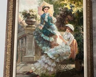 Victorian Style Ladies in Garden Oil Painting