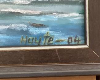 Coastal Scene Painting with Boat