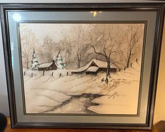 Anna Sandhu Ray Winter Barn Scene Watercolor