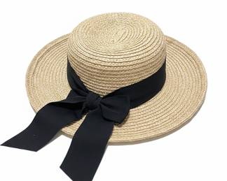 Boater Style Straw Sun Hat with Black Ribbon