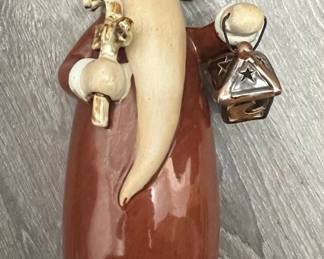 Vintage Ceramic Santa Claus Figurine with Lantern and Sack