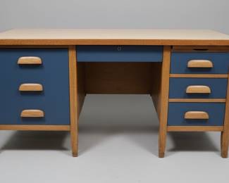 Vintage Oak and Blue Painted Desk