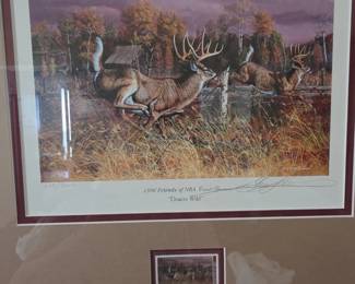 Framed Deer and stamp print