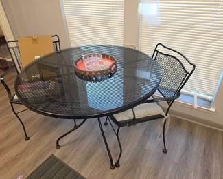 Metal 3 piece bistro set with glass top