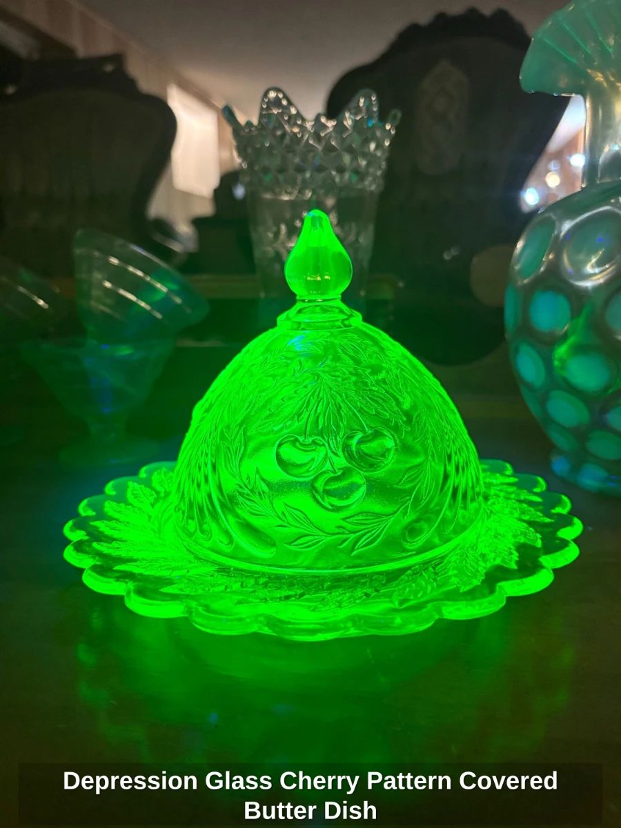 Depression Glass Cherry Pattern Covered Butter Dish