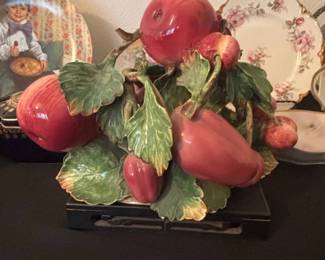 Italian Ceramic Fruit Display with Menger Hotel Sticker Hand Painted