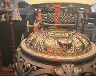 Victorian Cherub and Floral Motif Oil Lamp with HandPainted Shade fourth image