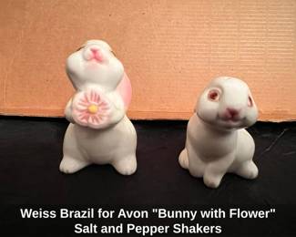 Weiss Brazil for Avon Bunny with Flower Salt and Pepper Shakers