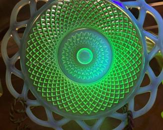 Uranium Glass Open Lace Compote