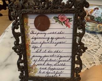 Ornate Italian Metal Photo Frame with Penny Art