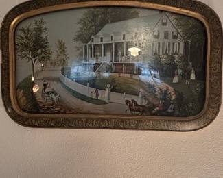 American Primitive Home on the Mississippi River Lithograph Tray by Currier Ives