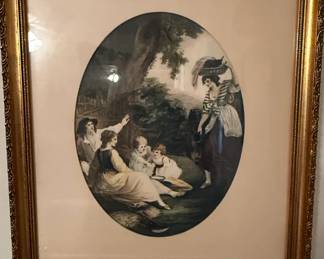 Antique Print of a Pastoral Scene with Figures