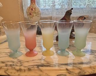 Vintage Blendo Frosted Pastel Glasses with Gold Rims