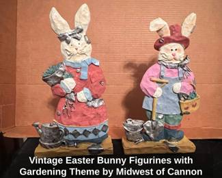 Vintage Easter Bunny Figurines with Gardening Theme by Midwest of Cannon Falls