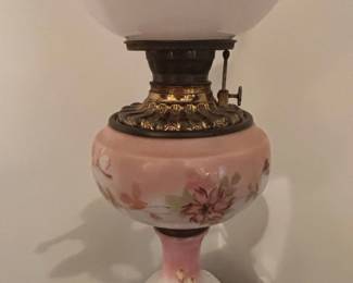 Victorian Gone With The Wind Style Floral Oil Lamp with GuttaPercha Base second image