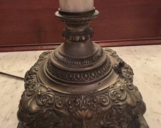 Victorian Cherub and Floral Motif Oil Lamp with HandPainted Shade third image