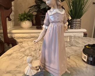 Lladro Girl with Toy Wagon Porcelain Figurine