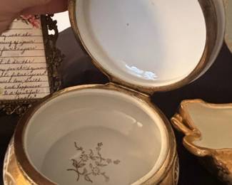 Vintage HandPainted Porcelain Trinket Box with Floral Motif and Gilt Accents third image