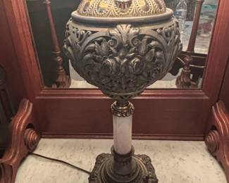 Victorian Cherub and Floral Motif Oil Lamp with HandPainted Shade second image