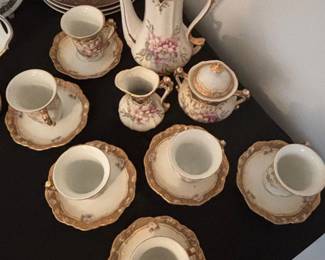 Porcelain Coffee or Tea Set with Floral Motif and Gilt Trim Bavaria