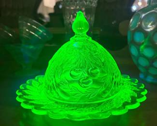 Depression Glass Cherry Pattern Covered Butter Dish