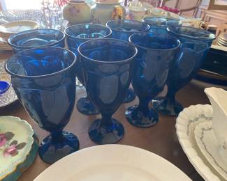 Vintage Cobalt Blue Goblets for water or ice tea, 1950s, Nortake Sweet Swirl