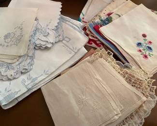 Collection of vintage and antique handkerchiefs and head scarves