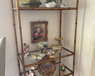 Brass and Glass Bamboo Style Etagere