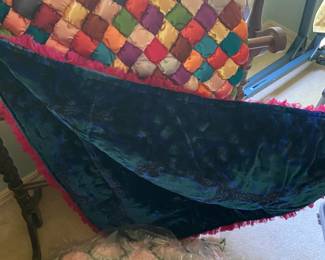 Antique quilt rack and Antique satin quilt