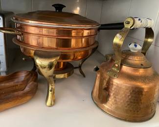 Copper Chaffing dish and tea kettle