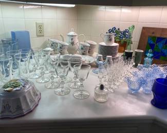 Libby Glasses, Blue Creamers and Sugars, Colbalt Blue Tumblers, 