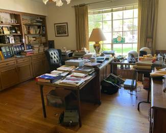 Office is packed with BMW itessms, books, manuals, photos, etc