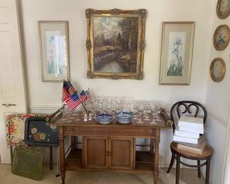 Mid-Century Server, The Rockwood Collection by Weiman, Artwork Prints to Oils, Cambridge Stemware, 