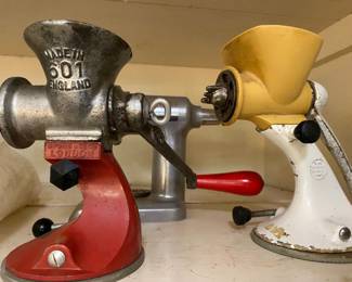 Collection of vintage meat grinders