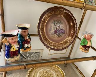Collection of Toby Mugs and Gold trim plate, Germany