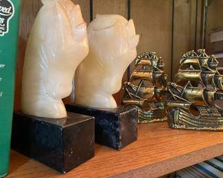 Collection of Book Ends, Albaster and Marble, Brass 