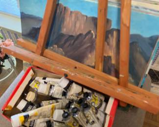 Easels, Arcylic Paints, Boards 