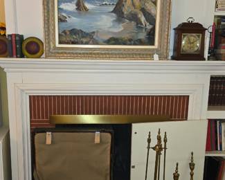 Ww2 foot locker, vintage seascape painting, LPs