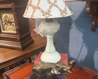 lamp, elephant figurine, side table
