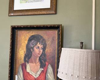 framed oil painting, lamp