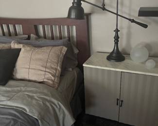 pharmacy style lamp and corrugated paneled chest