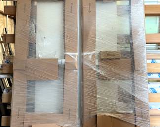 Kawneer Pair Medium Stile Doors With Clear Anodized Finish, 72" x 84", Includes Concealed Vertical Rod Panics, 10" Bottom Rails, And CO-9 Pull Handles, New In Packaging 