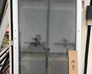  Kawneer Narrow Stile Aluminum Storefront Doors, MS Deadbolt Lock And Flush Bolts, C09/CP II Push/Pulls With Clear Anodized Finish And Gray 1/4" Tempered Glass In One Leaf Only, 72" x 84 ", Qty 2