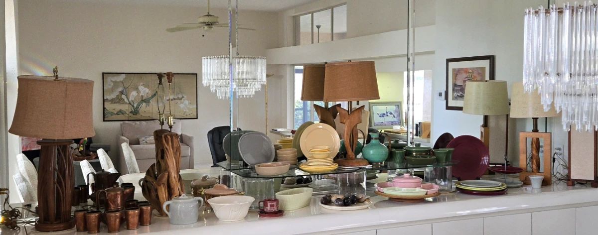 Bauer Pottery Collection and 5 MCM lamps