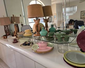 Bauer pottery Collection and 5 MCM lamps