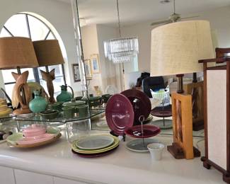 Bauer Pottery Collection and 5 MCM lamps