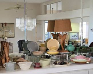 Bauer Pottery Collection and 5 MCM lamps