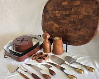 Dansk cutting board, bakeware, serving pieces, wood pieces
