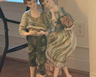 Large Capodimonte Boy/Girl with flowers lamp