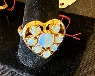 14K Gold Opal Heart Ring